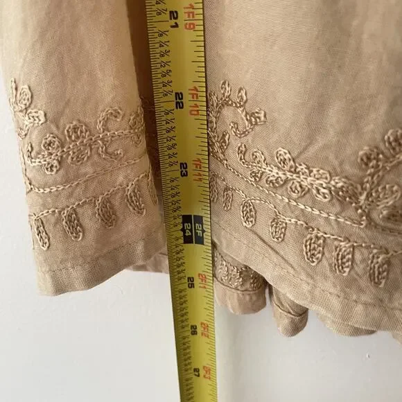 Boho Beige Embroidered Tank Top L Festival Cottagecore Fairy Hippie Button Strap - Picture 9 of 10